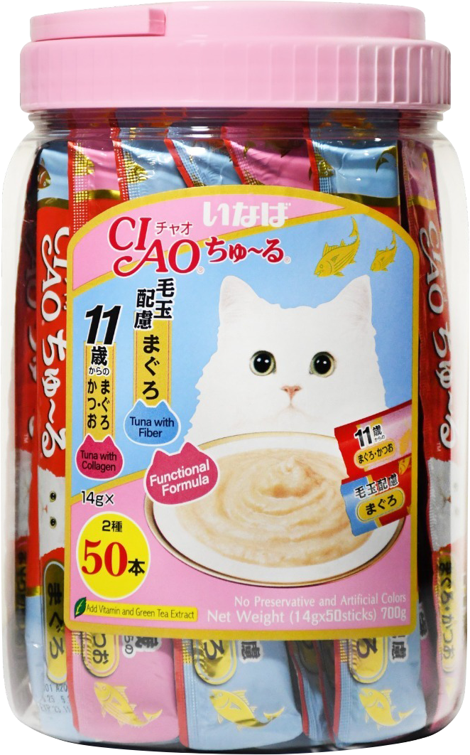 Ciao Churu Cat Treats Tubs 50 Sticks -Chicken, Seafood, Tuna, Collagen, Functional
