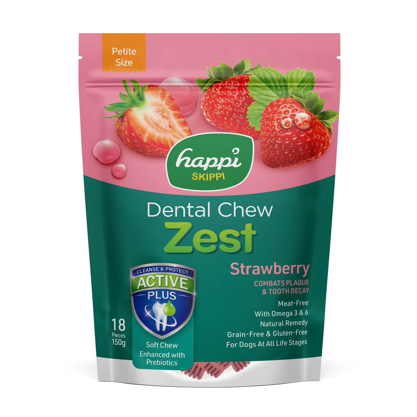 Happi Skippi (Doggy) Zest Petite Strawberry Dental Dog Chew 150g