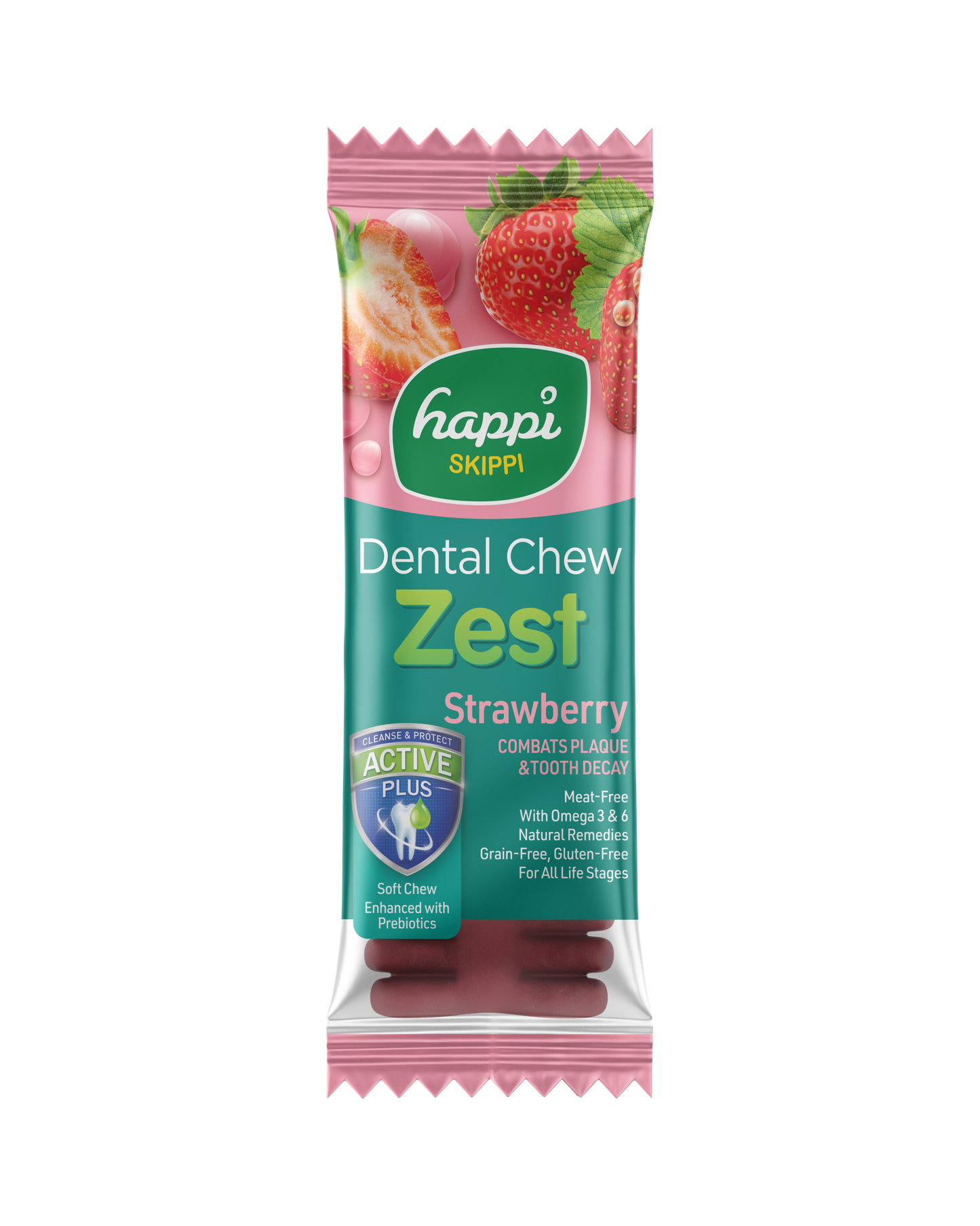3 FOR RM10.50 :Happi Skippi (Doggy) Zest Strawberry 4 Inch Dental Dog Chew 25g