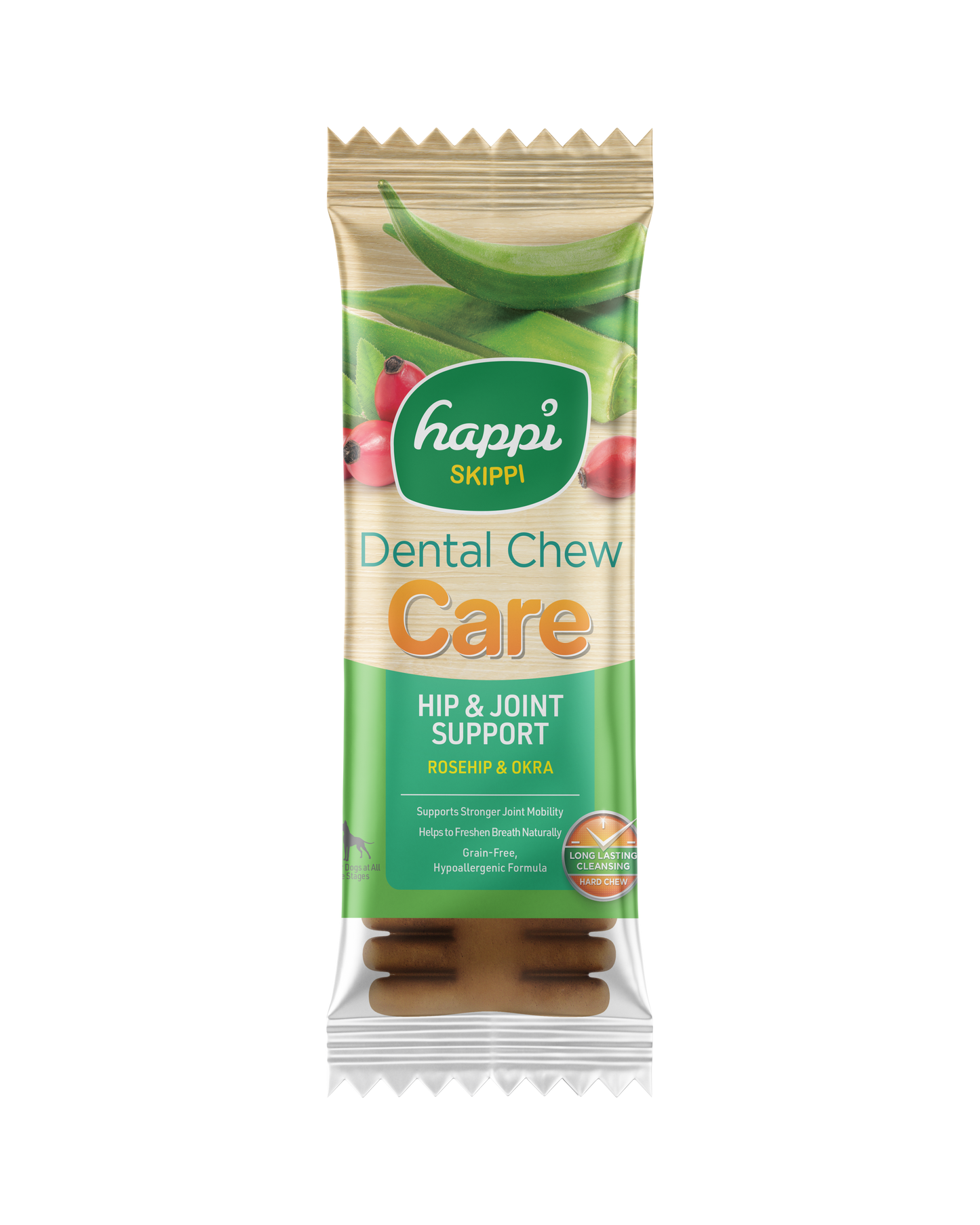 3 FOR RM10.50 :Happi Skippi (Doggy) Care Rosehip & Okra Hip & Joint Support Grain-Free Dental Dog Chew 25g