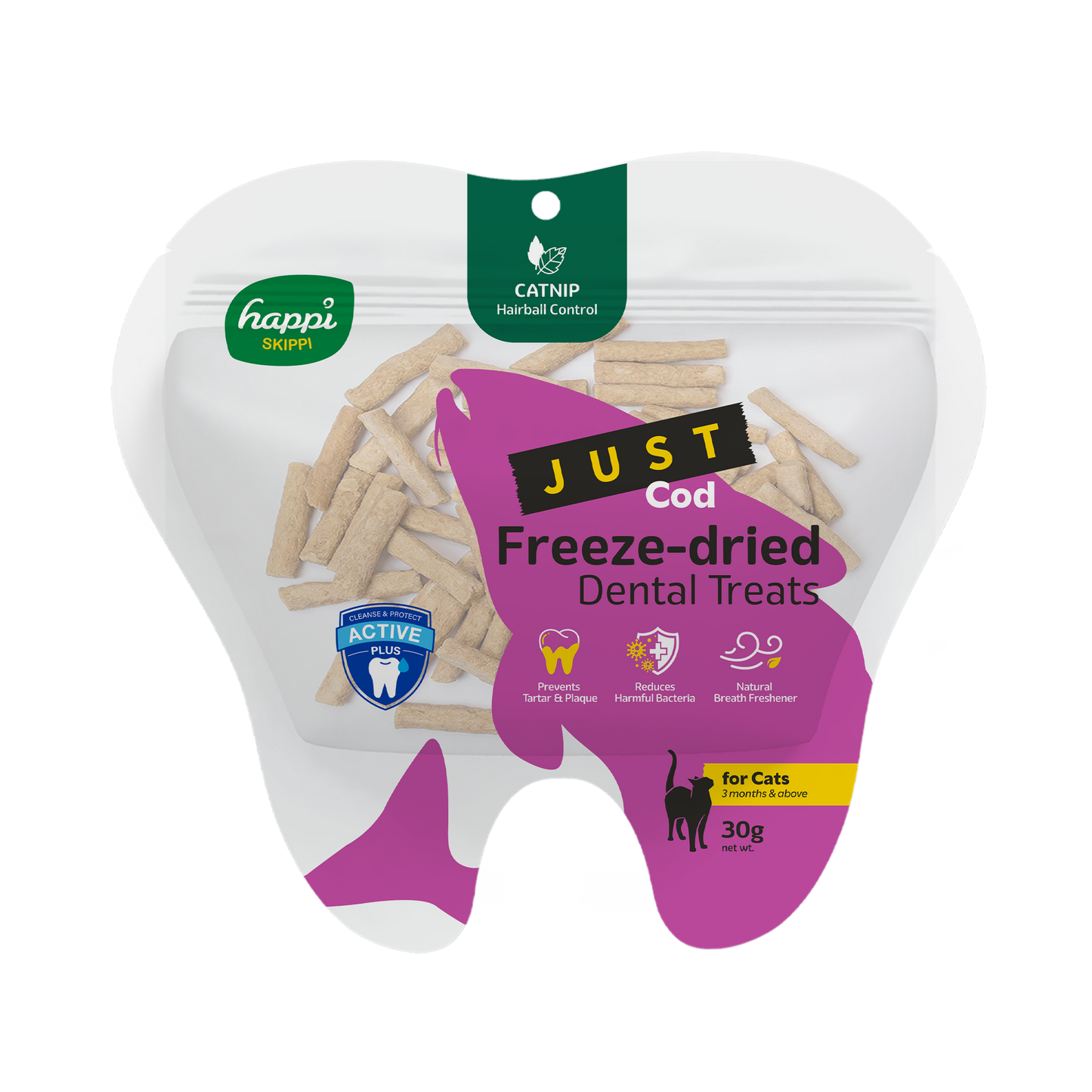 Happi Skippi Freeze-Dried Dental Treats for Cats | Oral Care & Urinary Support & Hairball Control 30g
