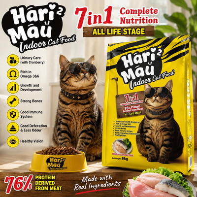Hari Mau Indoor Cat Food 6KG Chicken & Ocean Fish | 76% Meat Protein | Complete & Balanced Nutrition | All Life Stages