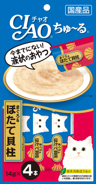 Ciao ChuRu White Meat Tuna & Scallop Liquid Cat Treat 4pcs x 14g