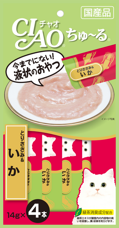 Ciao ChuRu Chicken Fillet & Squid Liquid Cat Treat 4pcs x 14g
