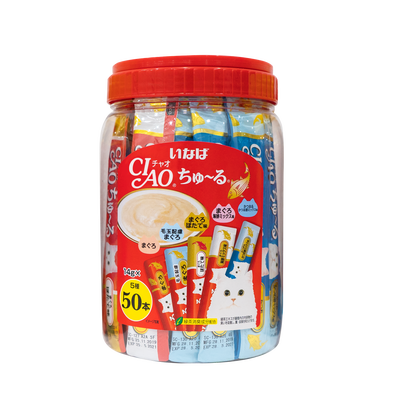 Ciao Churu Cat Treats Tubs 50 Sticks -Chicken, Seafood, Tuna, Collagen, Functional