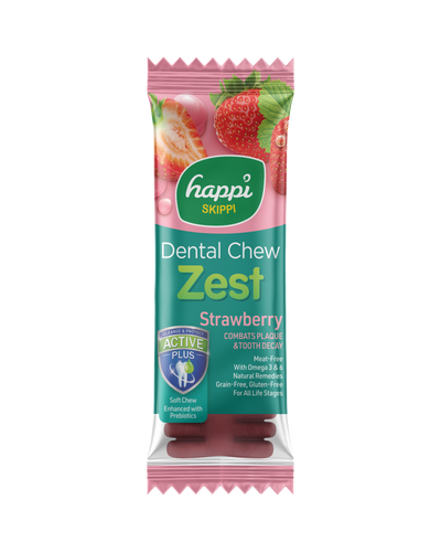 3 FOR RM10.50 :Happi Skippi (Doggy) Zest Strawberry 4 Inch Dental Dog Chew 25g