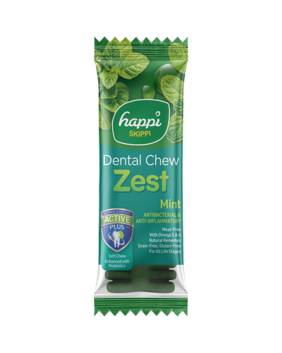 3 FOR RM10.50 :Happi Skippi (Doggy) Zest Mint 4 Inch Dental Dog Chew 25g