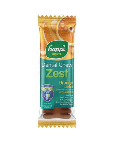 3 FOR RM10.50 :Happi Skippi (Doggy) Zest Orange 4 Inch Dental Dog Chew 25g