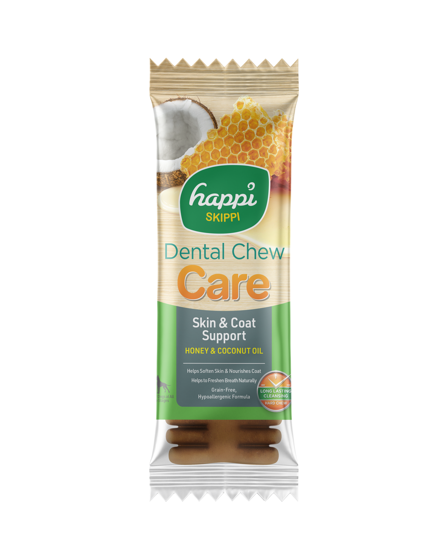 3 FOR RM10.50 :Happi Skippi (Doggy) Dental Chew Care Honey & Coconut Oil Skin & Coat Support 25g