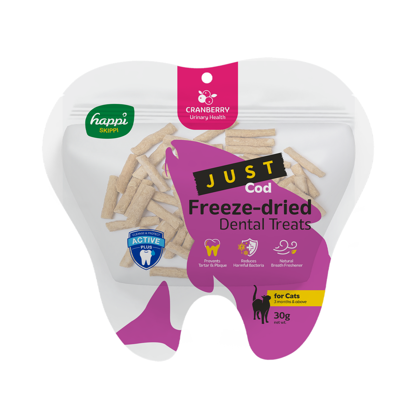Happi Skippi Freeze-Dried Dental Treats for Cats | Oral Care & Urinary Support & Hairball Control 30g