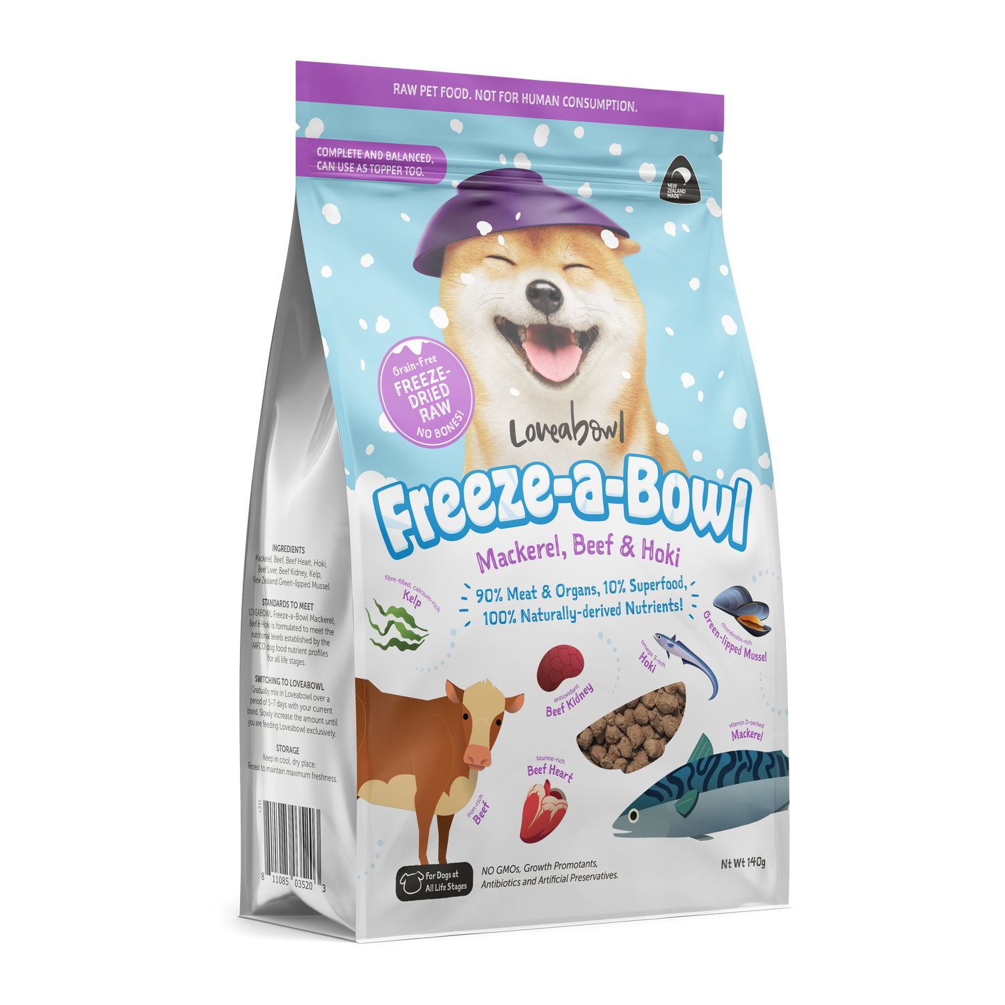 Loveabowl Freeze-A-Bowl Mackerel,Beef & Hoki Grain-Free Dog Freeze Dried