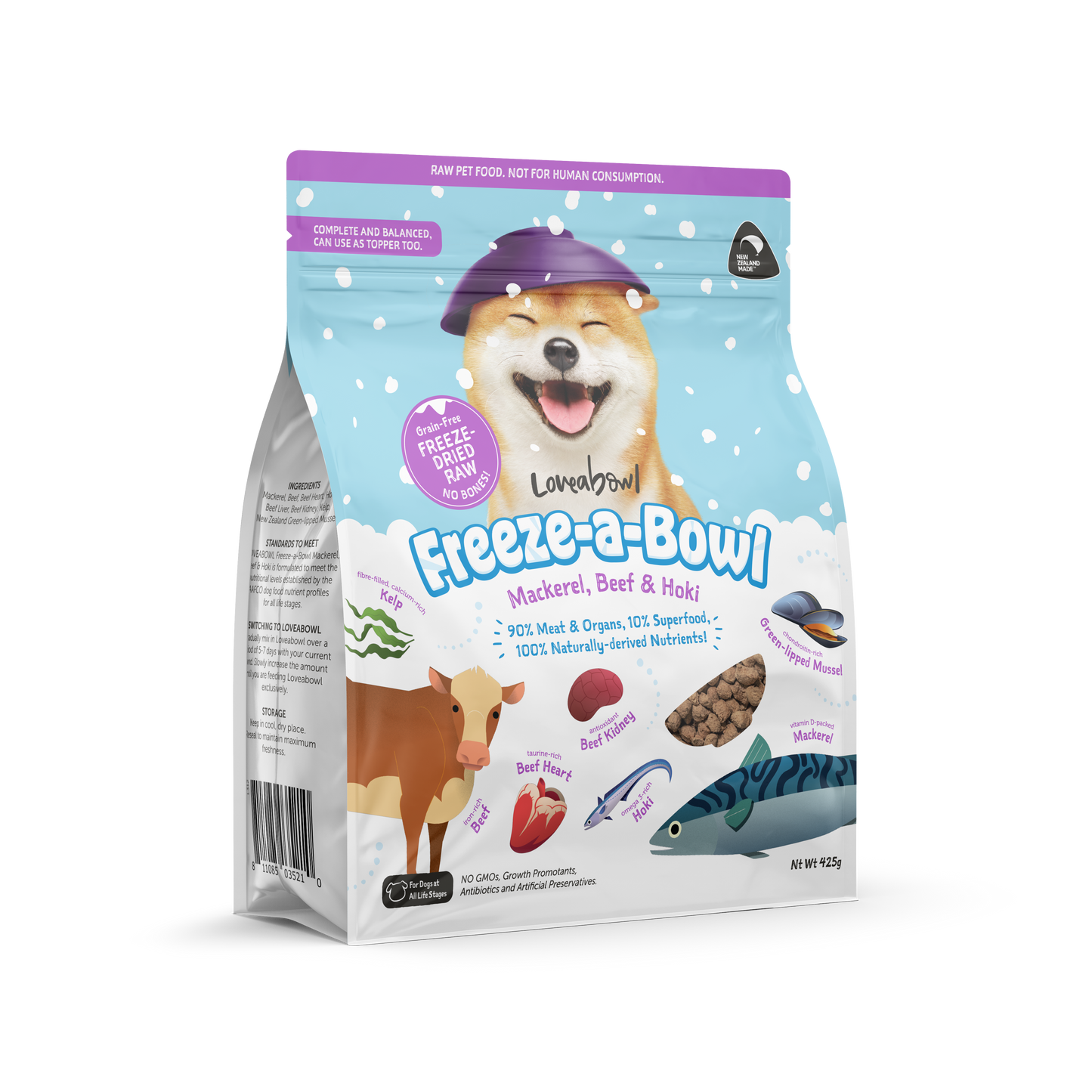 Loveabowl Freeze-A-Bowl Mackerel,Beef & Hoki Grain-Free Dog Freeze Dried