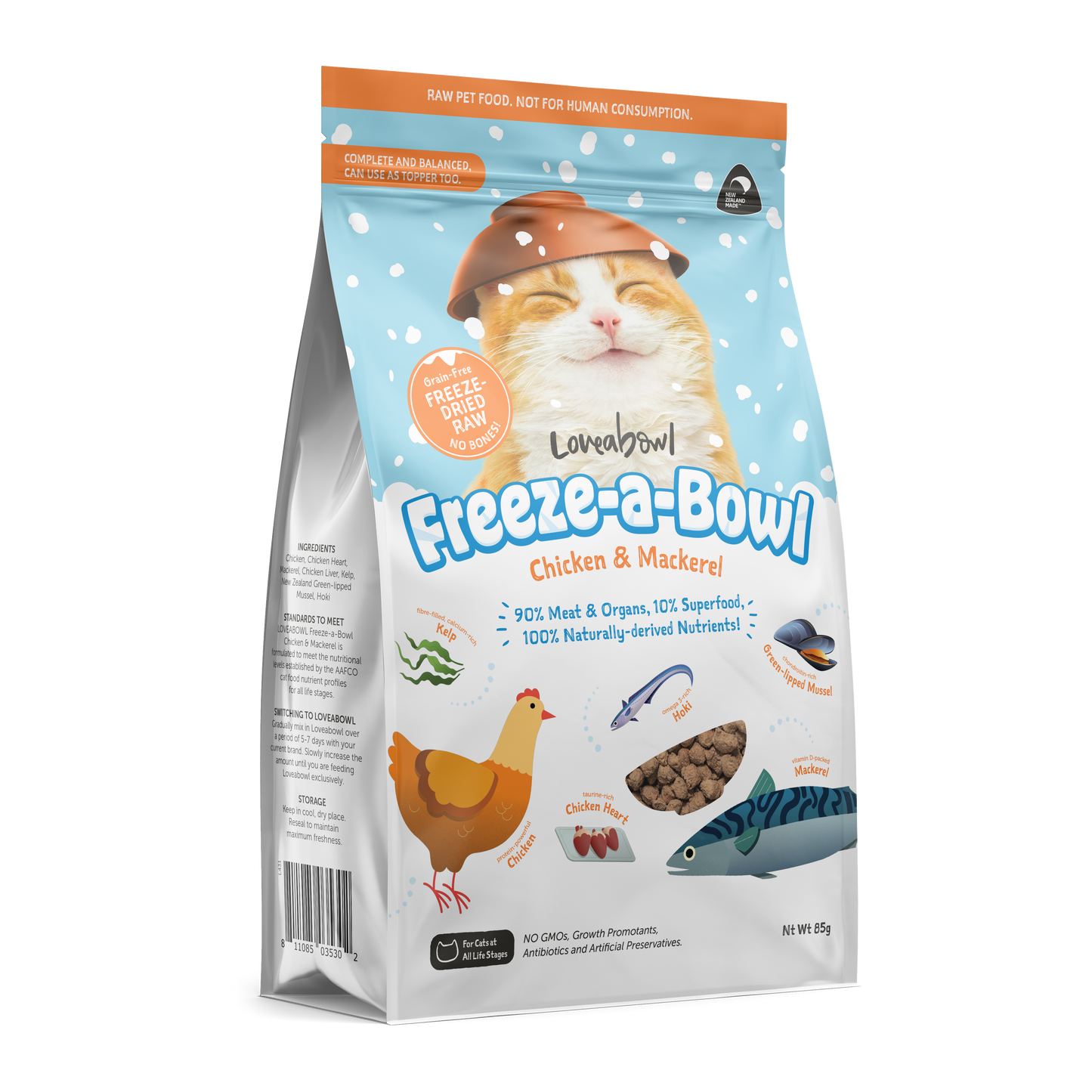 Loveabowl Freeze-A-Bowl Chicken & Mackerel Grain-Free Freeze Dried Raw Cat Food