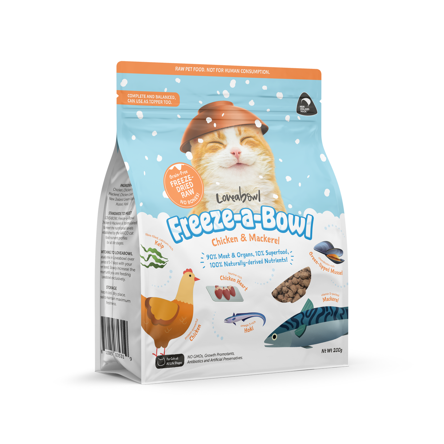 Loveabowl Freeze-A-Bowl Chicken & Mackerel Grain-Free Freeze Dried Raw Cat Food
