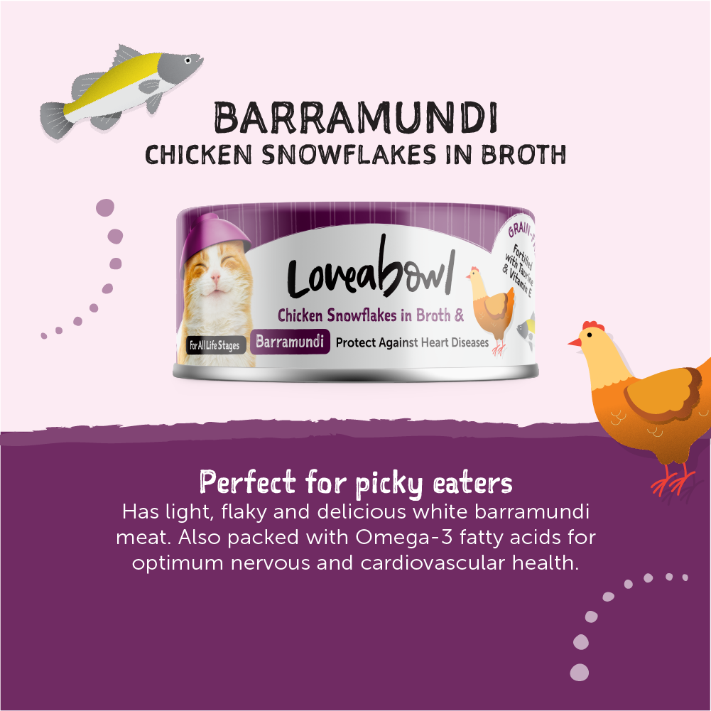 Loveabowl Chicken Snowflakes in broth with Barramundi Cat Canned Food 70g