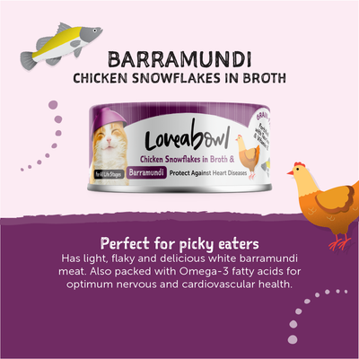 Loveabowl Chicken Snowflakes in broth with Barramundi Cat Canned Food 70g