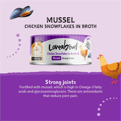 Loveabowl Chicken Snowflakes in broth with Mussel Cat Canned Food 70g