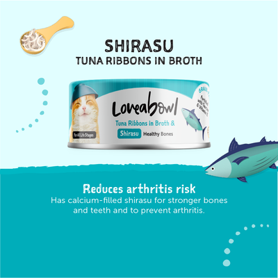Loveabowl Tuna Ribbons in broth with Shirasu Cat Canned Food 70g