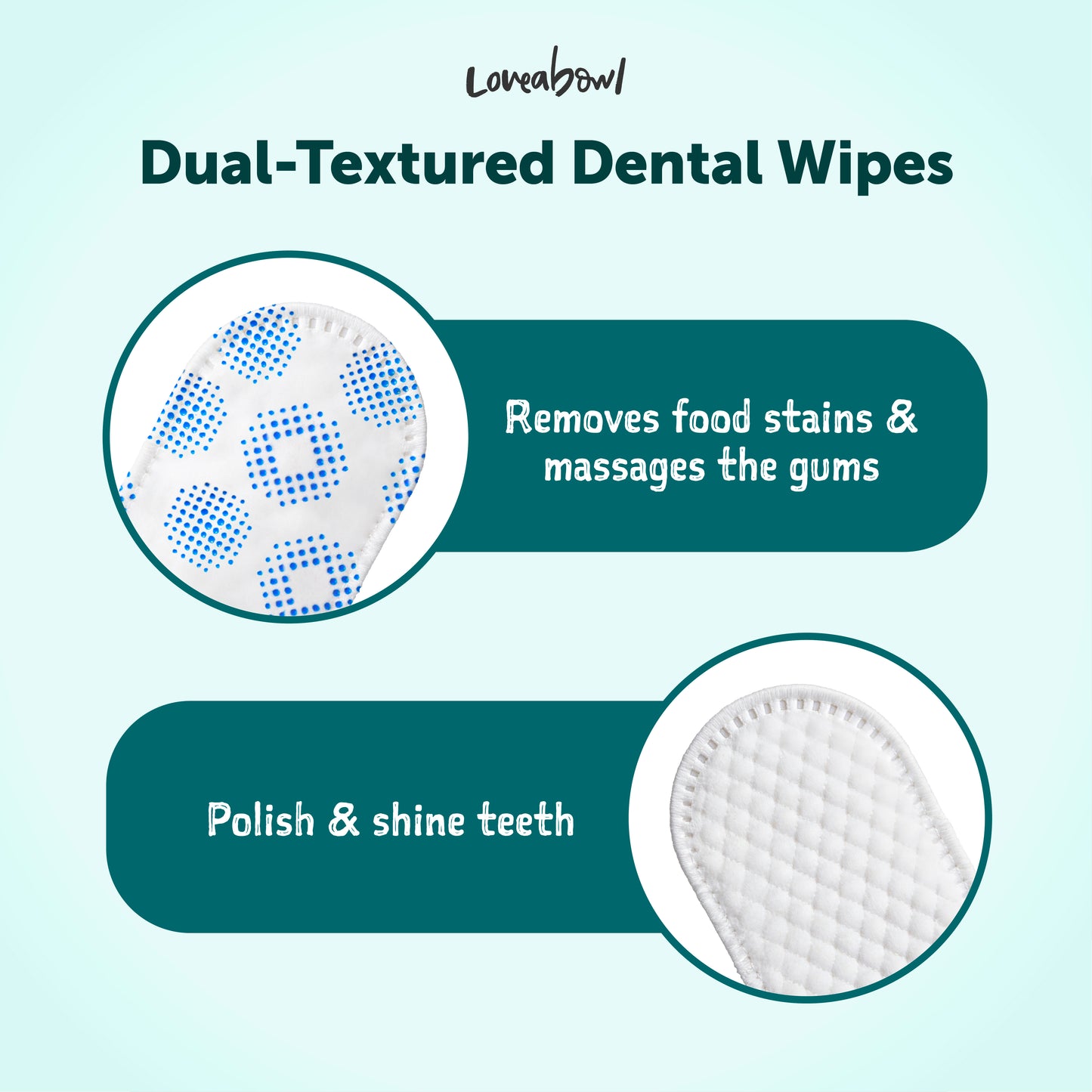 Loveabowl Clean-A-Tooth Dental Finger Wipes for Cats Unscented | Dual-Textured Pet Teeth Cleaning Wipes | Fresh Breath & Gum Care (50pcs)