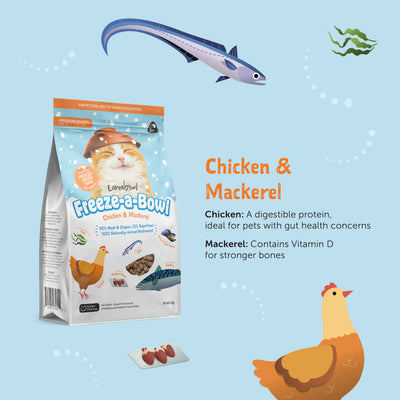 Loveabowl Freeze-A-Bowl Chicken & Mackerel Grain-Free Freeze Dried Raw Cat Food