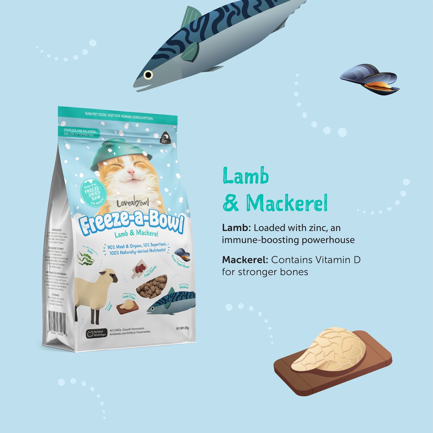 Loveabowl Freeze-A-Bowl Lamb & Mackerel Grain-Free Freeze Dried Raw Cat Food