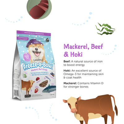 Loveabowl Freeze-A-Bowl Mackerel,Beef & Hoki Grain-Free Dog Freeze Dried
