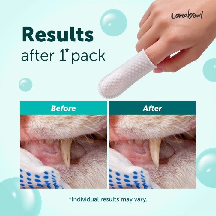 Loveabowl Clean-A-Tooth Dental Finger Wipes for Cats Unscented | Dual-Textured Pet Teeth Cleaning Wipes | Fresh Breath & Gum Care (50pcs)