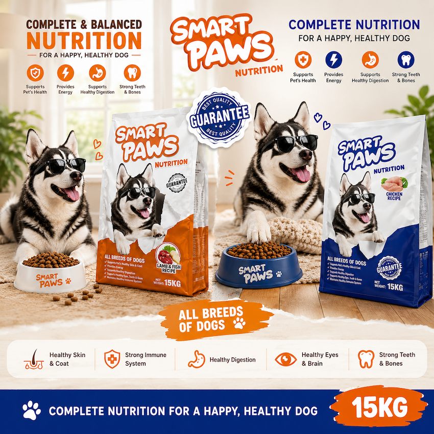 Smart Paws Dog Food 15KG Lamb & Fish Recipe | Complete & Balanced Nutrition | High Protein Dry Dog Food | All Breeds & All Life Stages
