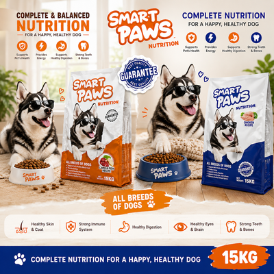 Smart Paws Dog Food 15KG Lamb & Fish Recipe | Complete & Balanced Nutrition | High Protein Dry Dog Food | All Breeds & All Life Stages