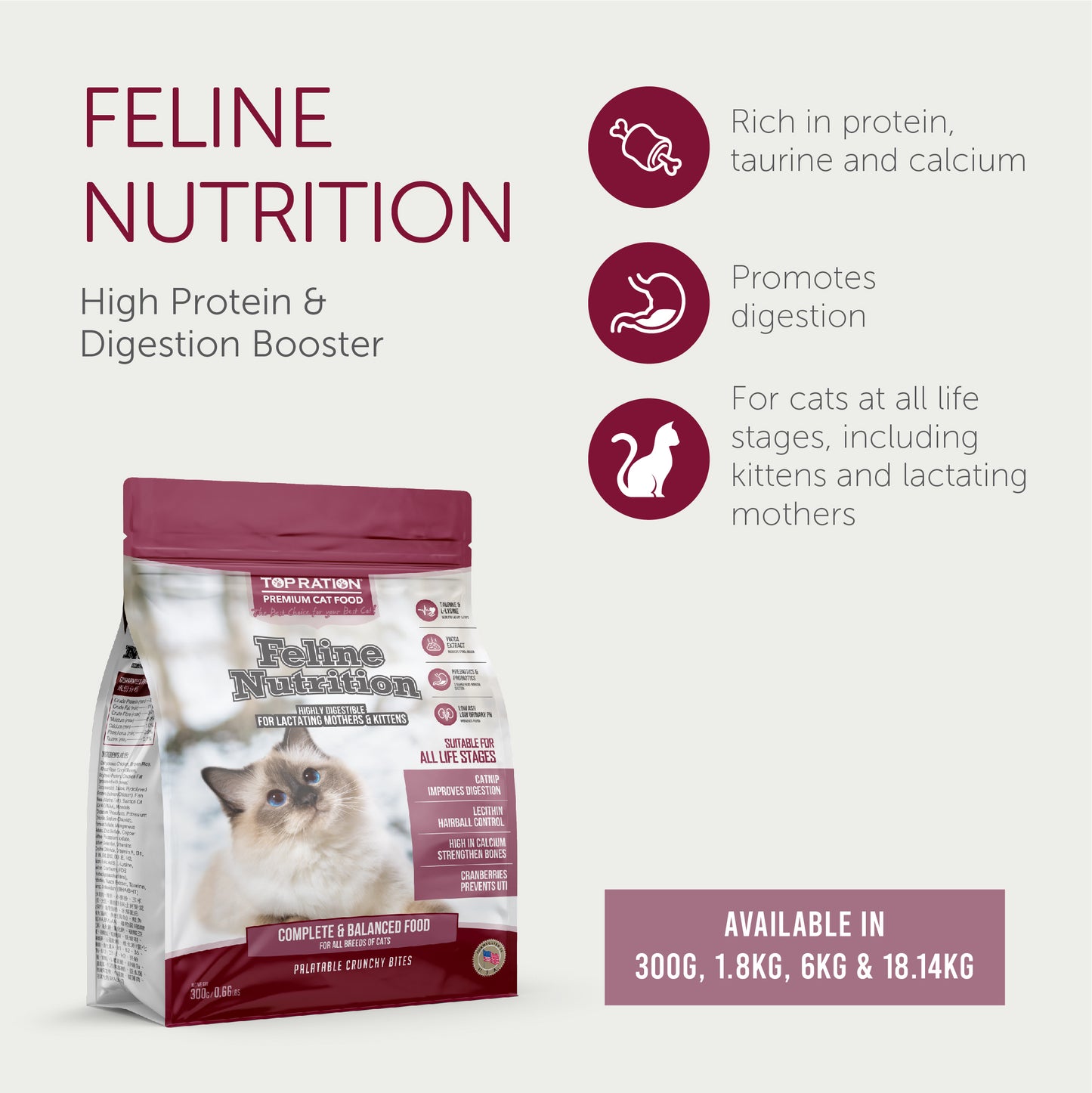 Top Ration Premium Cat Dry Food Feline Nutrition 300g Trial Pack High Quality Cat Food