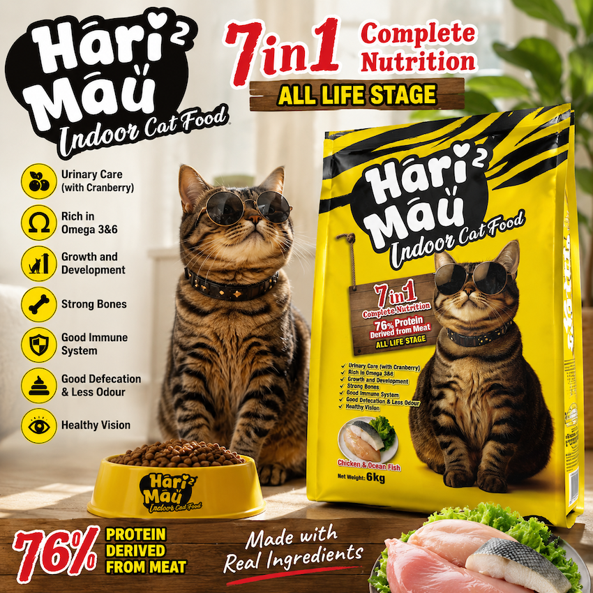 Hari Mau Indoor Cat Food 6KG Chicken & Ocean Fish | 76% Meat Protein | Complete & Balanced Nutrition | All Life Stages